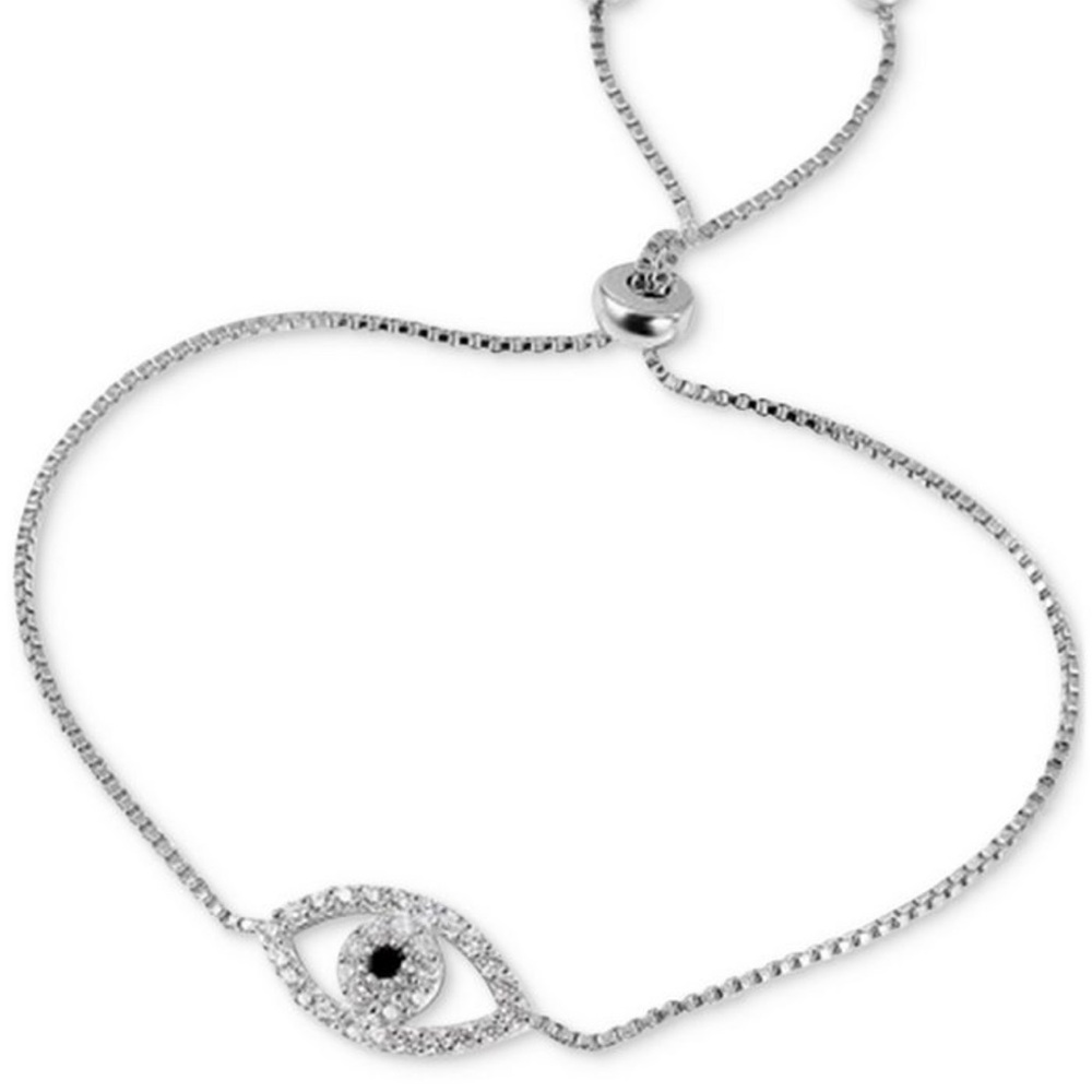 ADORNIA WHITE RHODIUM PLATED PACE SWAROVSKI CRYSTAL EVIL EYE LARIAT BRACELET